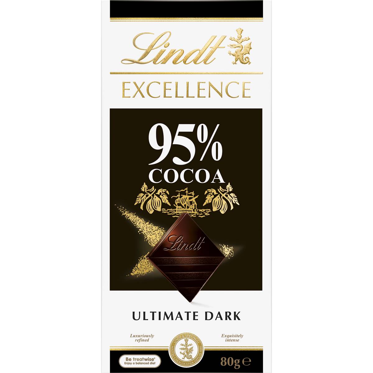 Calories in Lindt Excellence 95% Cocoa Dark Chocolate Block