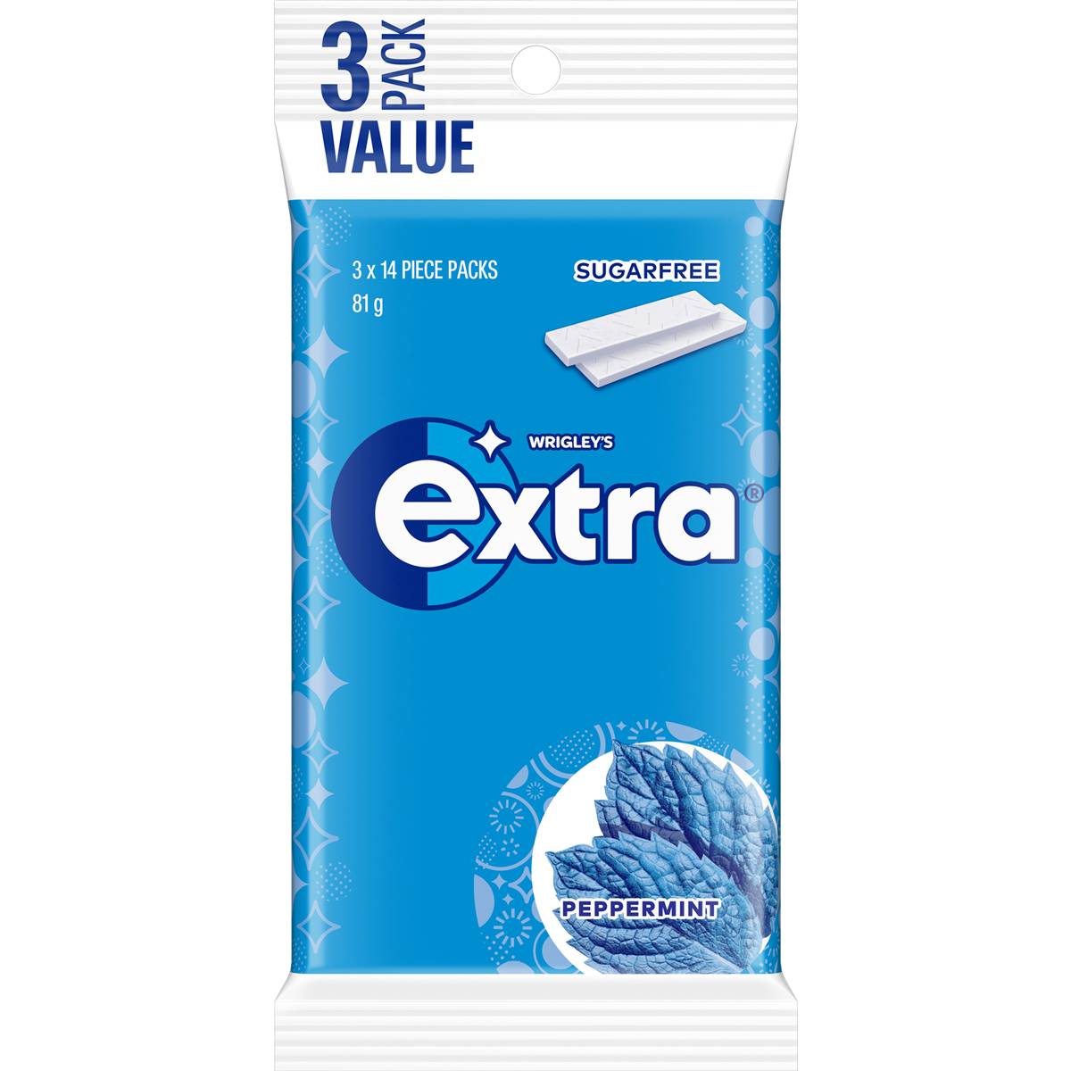 Calories in Extra Peppermint Chewing Gum Sugar Free Multipack 3x14 Piece