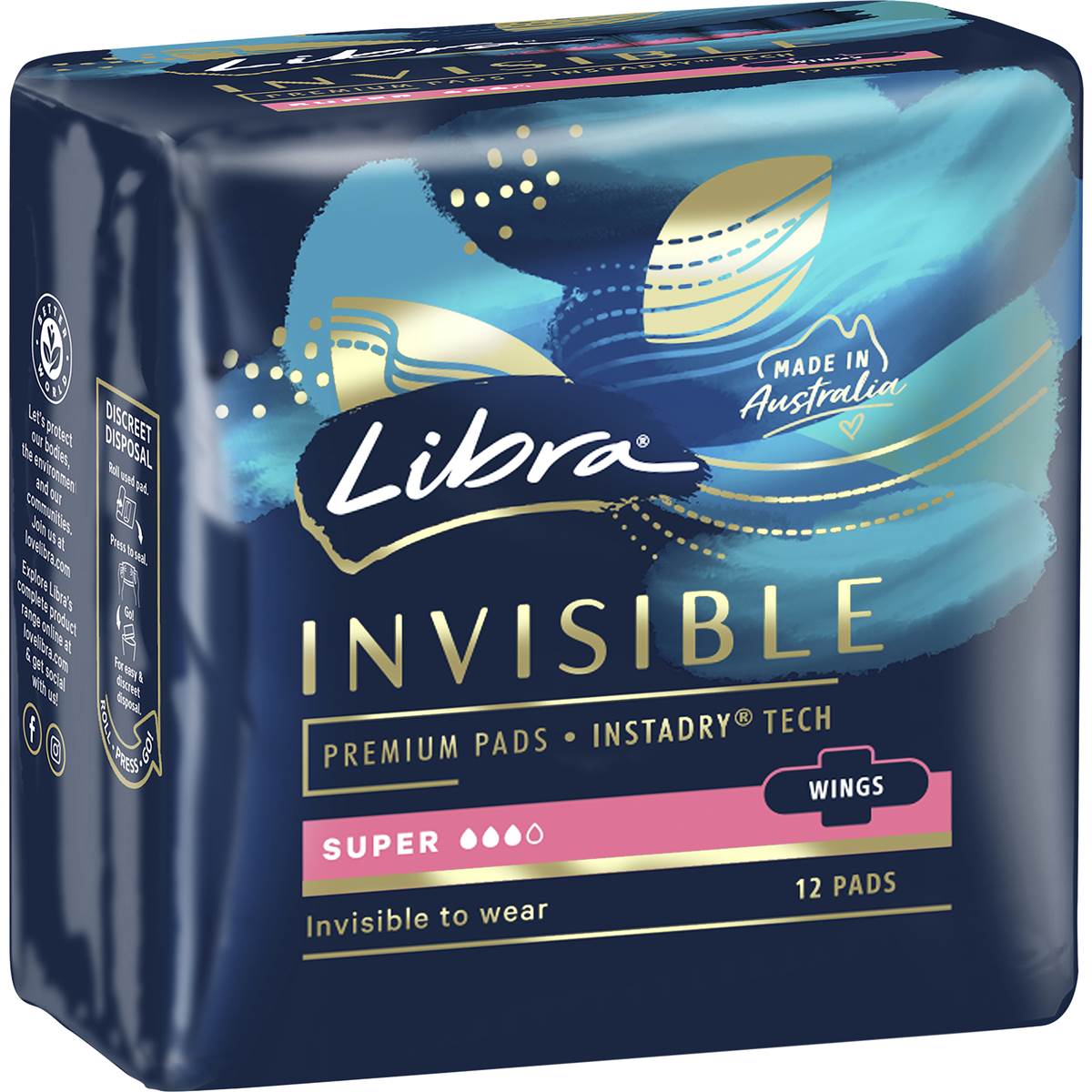 Libra Invisible Super Pads With Wings 12 pack