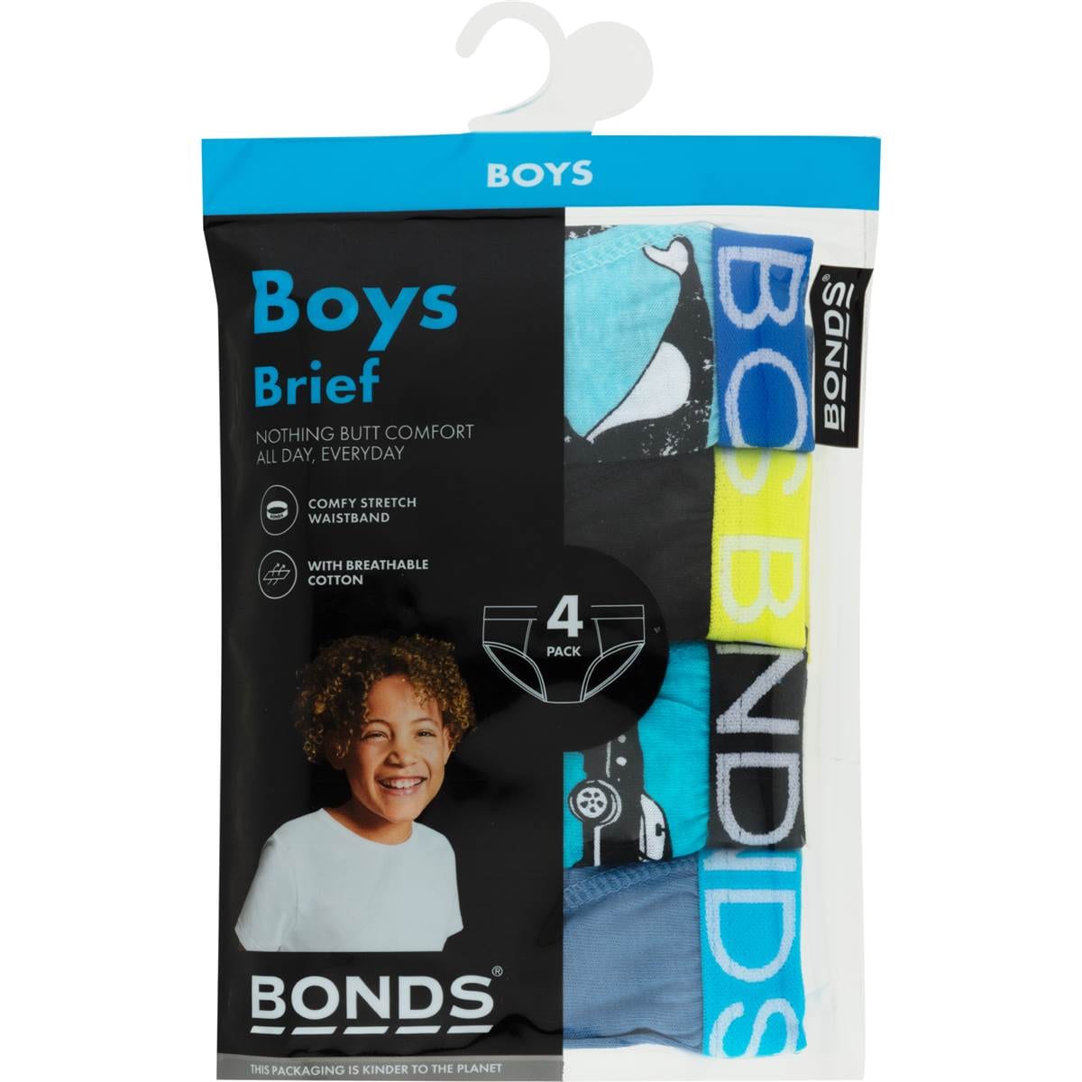 Bonds Boys Briefs Size 8-10 or 10-12 Assorted 4 pack