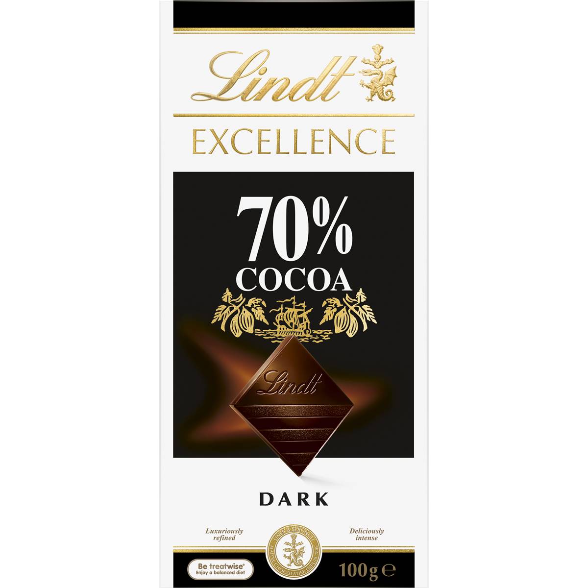 Calories in Lindt Excellence Dark Chocolate 70% Cocoa Block