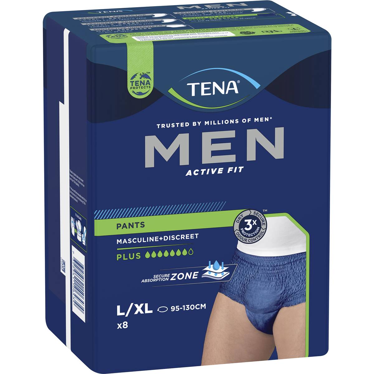 TENA Men Active Fit Incontinence Pants Plus Navy Size L/XL 8 pack