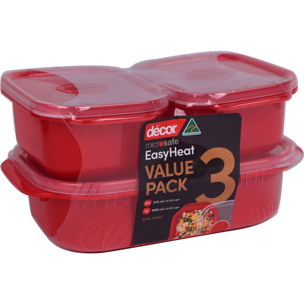 Decor Microsafe Easy Heat Container Set Assorted 3 pack