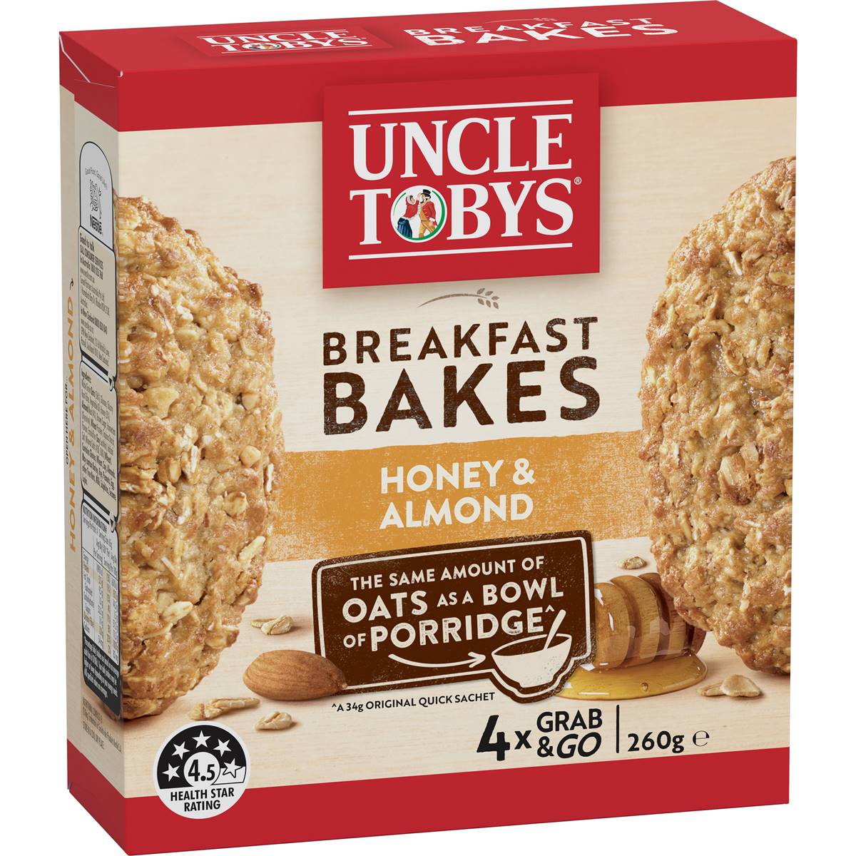 Calories in Uncle Tobys Oats Breakfast Bakes Cereal Bar Honey & Roasted Almond