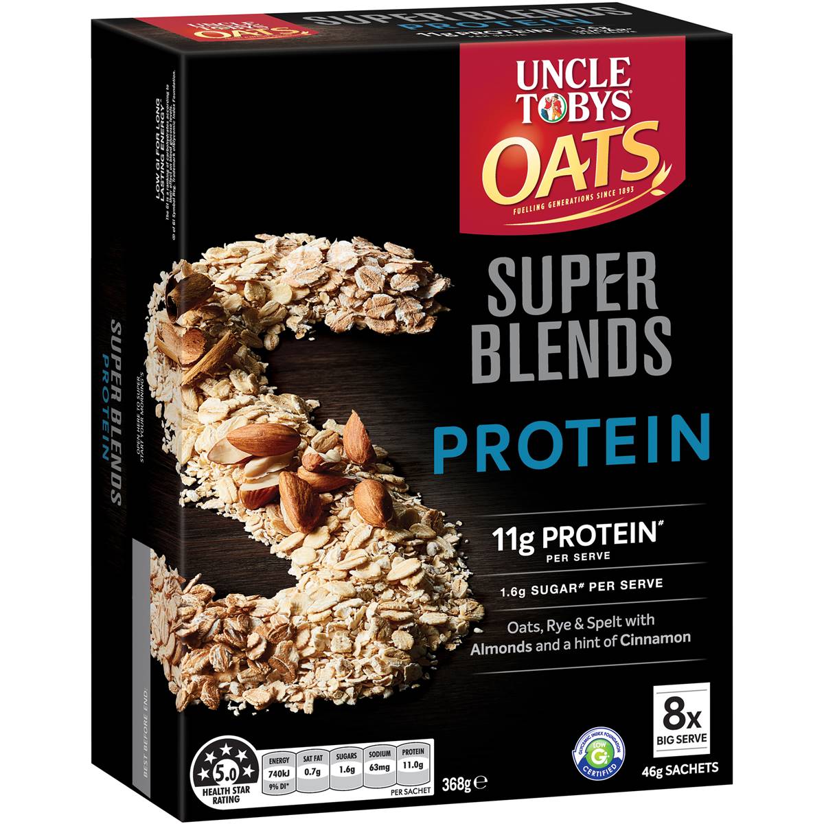 Calories in Uncle Tobys Oats Super Blends Porridge Sachets High Protein Almond