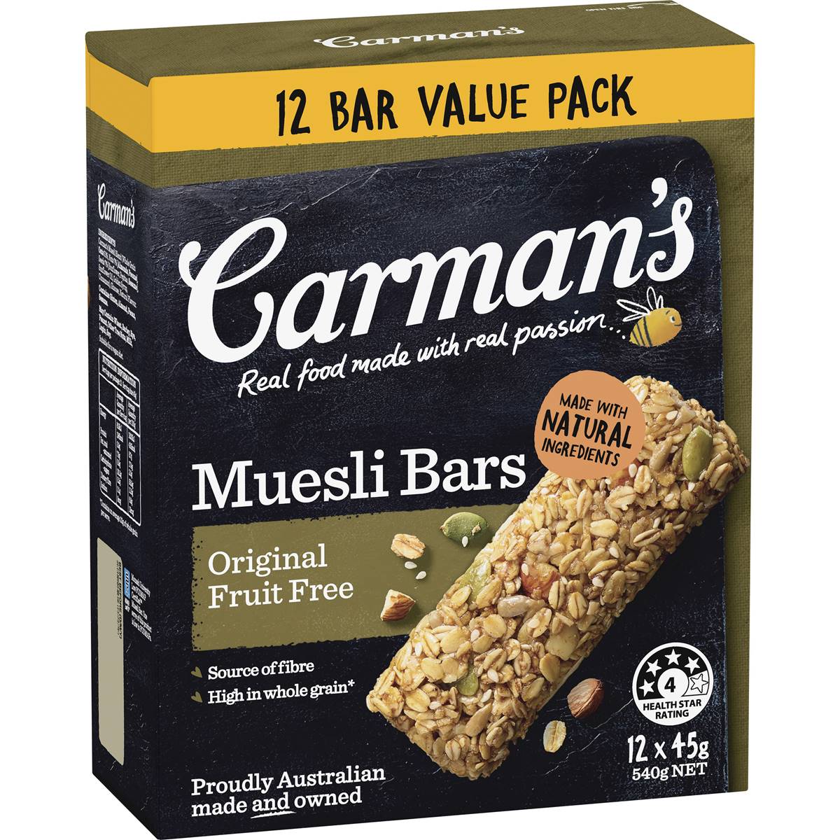 Calories in Carman's Muesli Bars Original Fruits Free