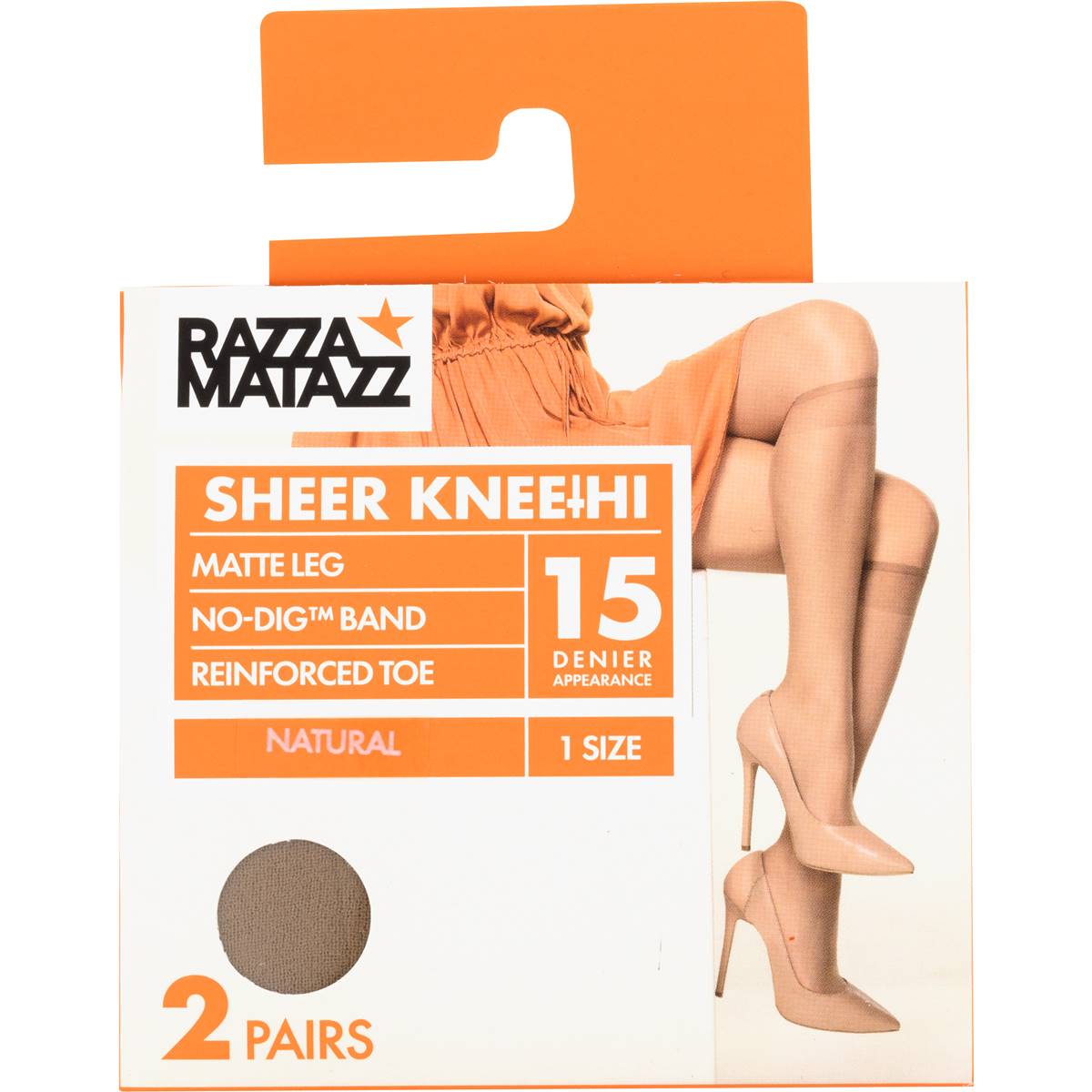 Razzamatazz Knee Hi Pantyhose Natural One Size 2 pack