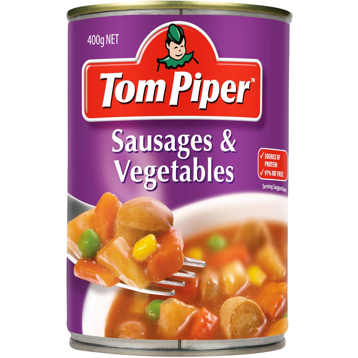 Calories in Tom Piper Sausages And Vegetables Canned Meal