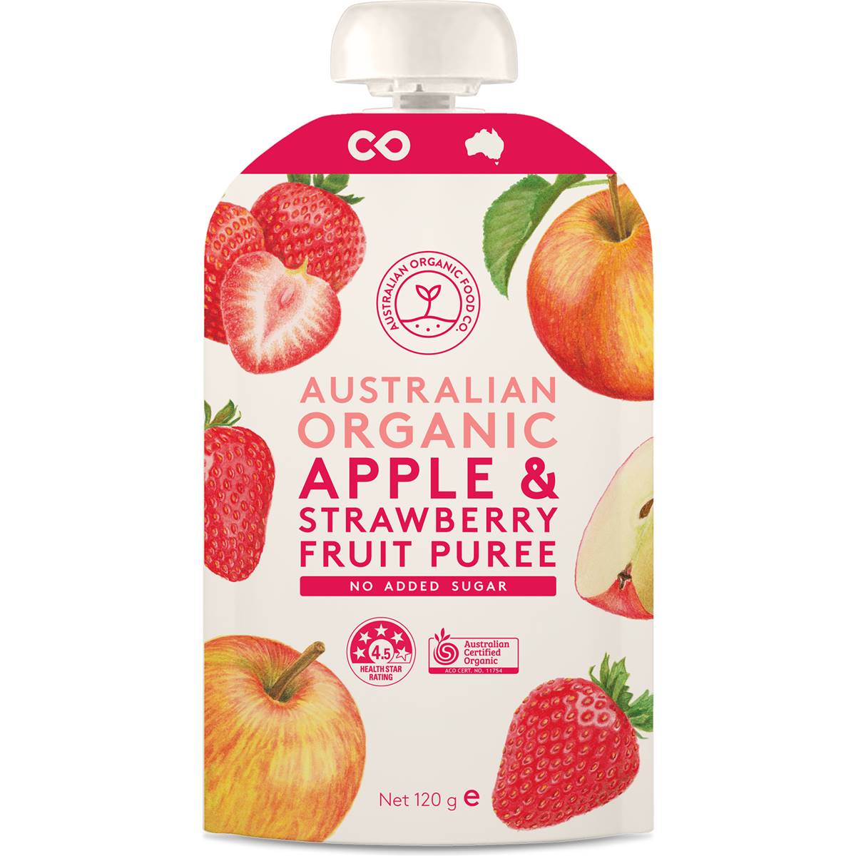 Australian Organic Food Co. Apple & Strawberry Fruit Puree Pouch 120g