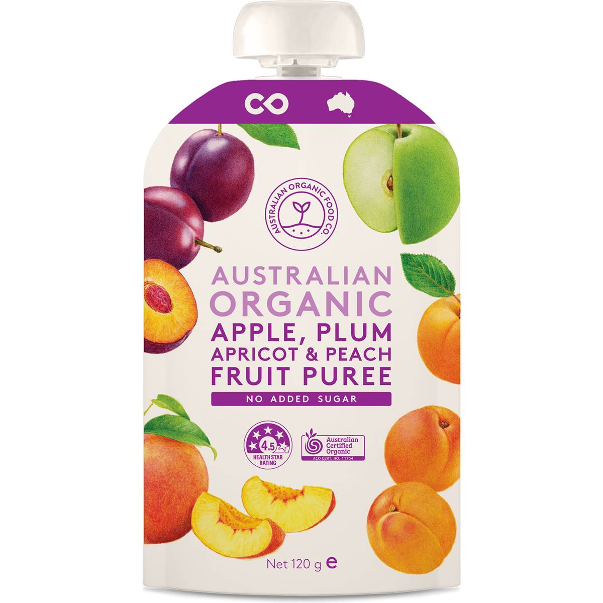 Australian Organic Food Co. Apple Plum Apricot & Peach Fruit Puree Pouch 120g