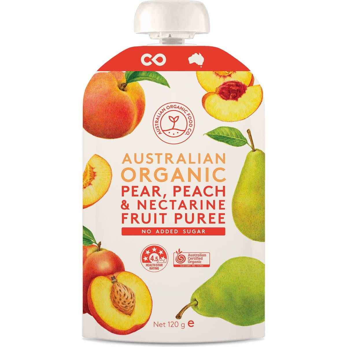 Australian Organic Food Co. Pear Peach & Nectarine Fruit Puree Pouch 120g