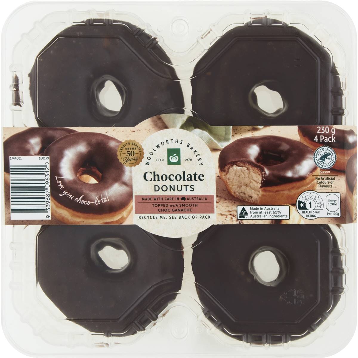 Calories in Woolworths Chocolate Iced Donuts