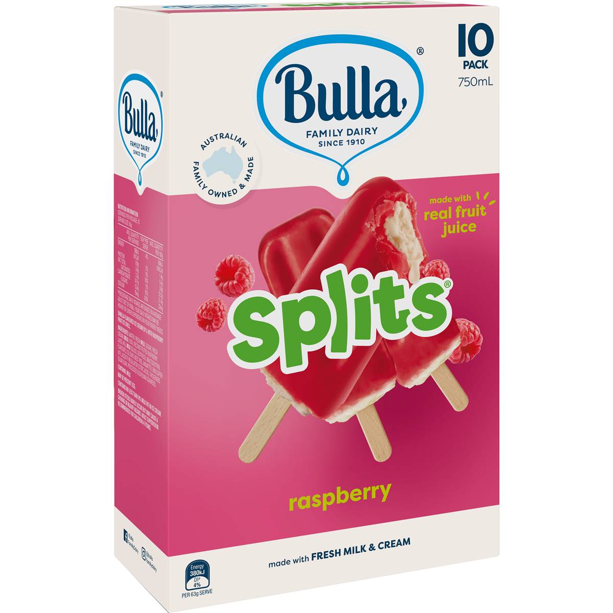 Calories in Bulla Splits Raspberry calcount