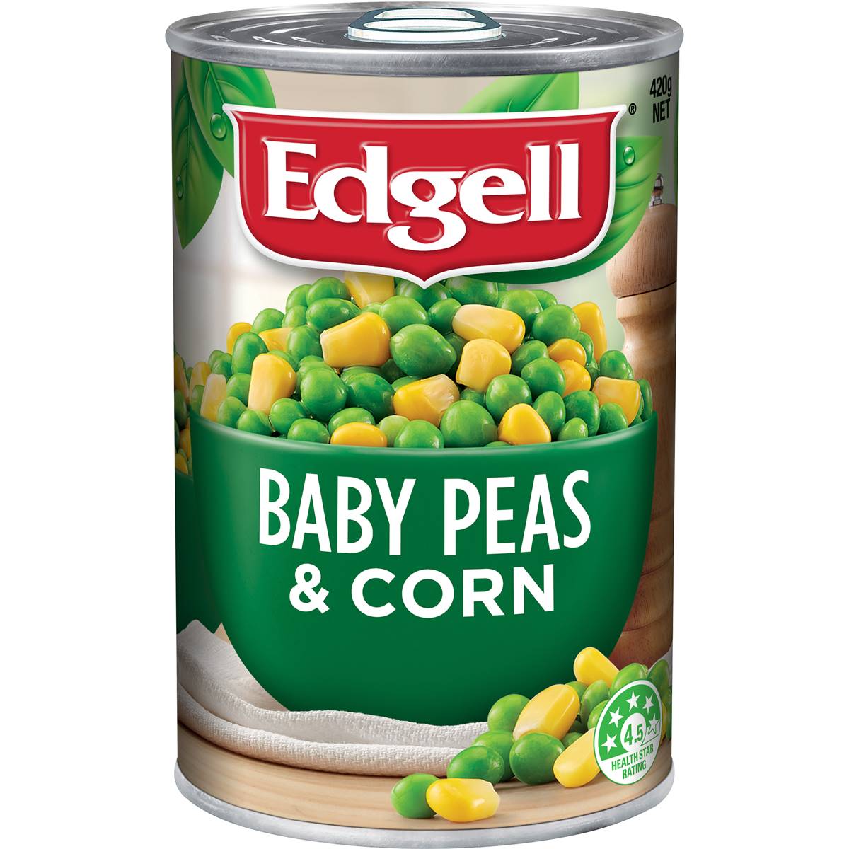 Calories in Edgell Baby Peas & Corn Baby Peas & Super Sweet Corn