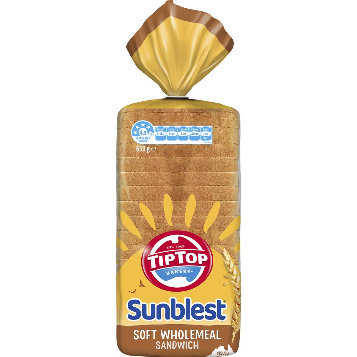 Calories in Tip Top Sunblest Soft Wholemeal Sandwich Bread Loaf