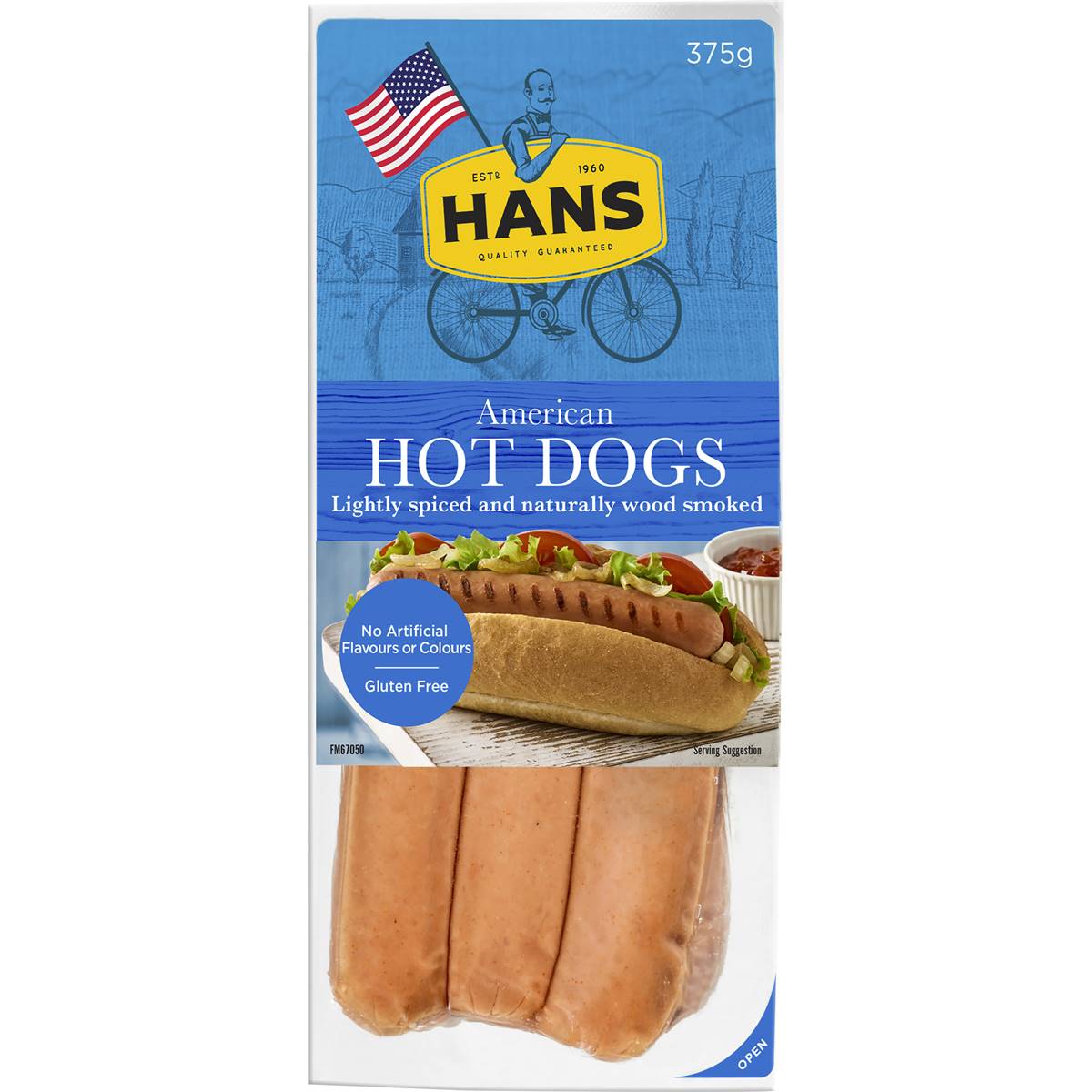 201 calories in Hans Hot Dogs American (100g) calcount