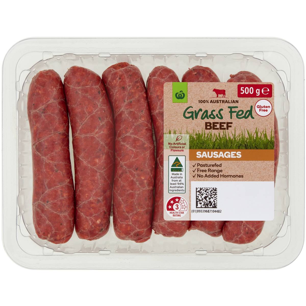 Calories in Woolworths Grass Fed Beef Sausage calcount