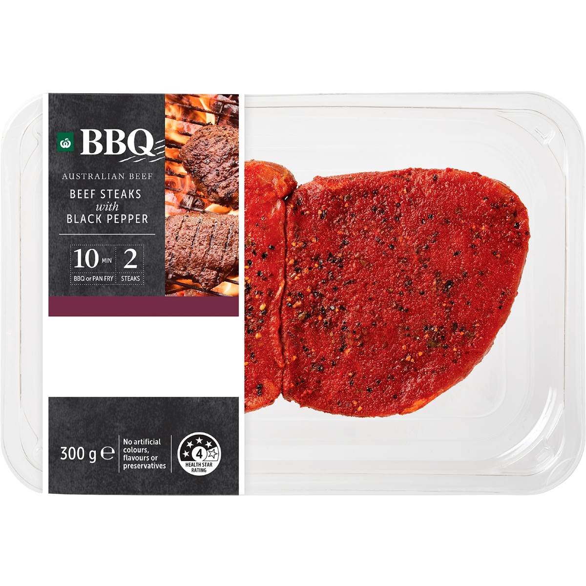 Woolworths BBQ Beef Steaks With Black Pepper 300g