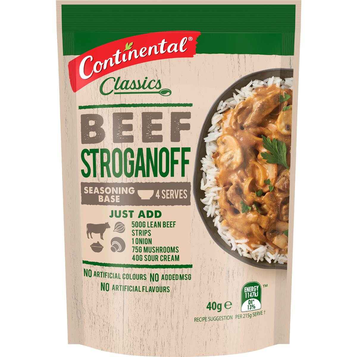 Calories in Continental Recipe Base Beef Stroganoff calcount