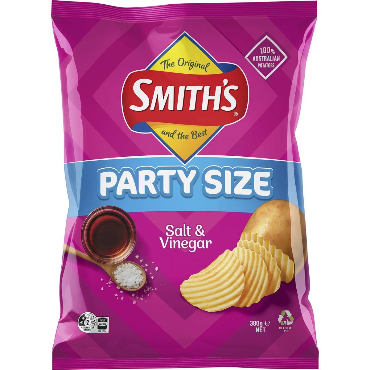 Calories in Smith's Crinkle Cut Chips Salt & Vinegar Party Size