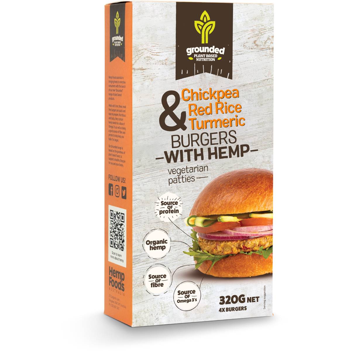 Calories in Grounded Hemp, Chickpea, Red Rice & Turmeric Burgers calcount