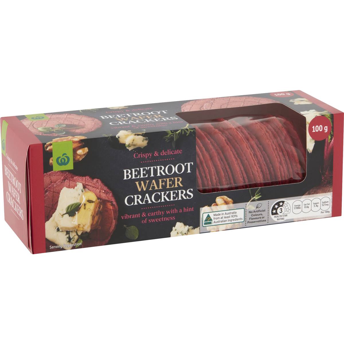 Calories in Woolworths Beetroot Wafer Crackers calcount