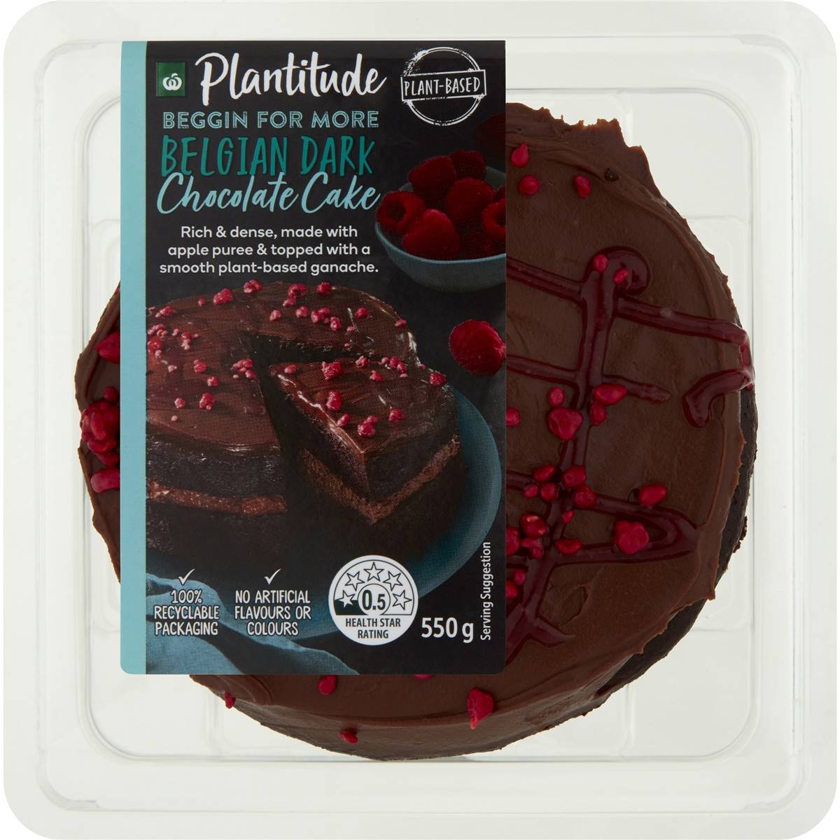 Calories in Woolworths Plantitude Vegan Belgian Dark Chocolate Cake