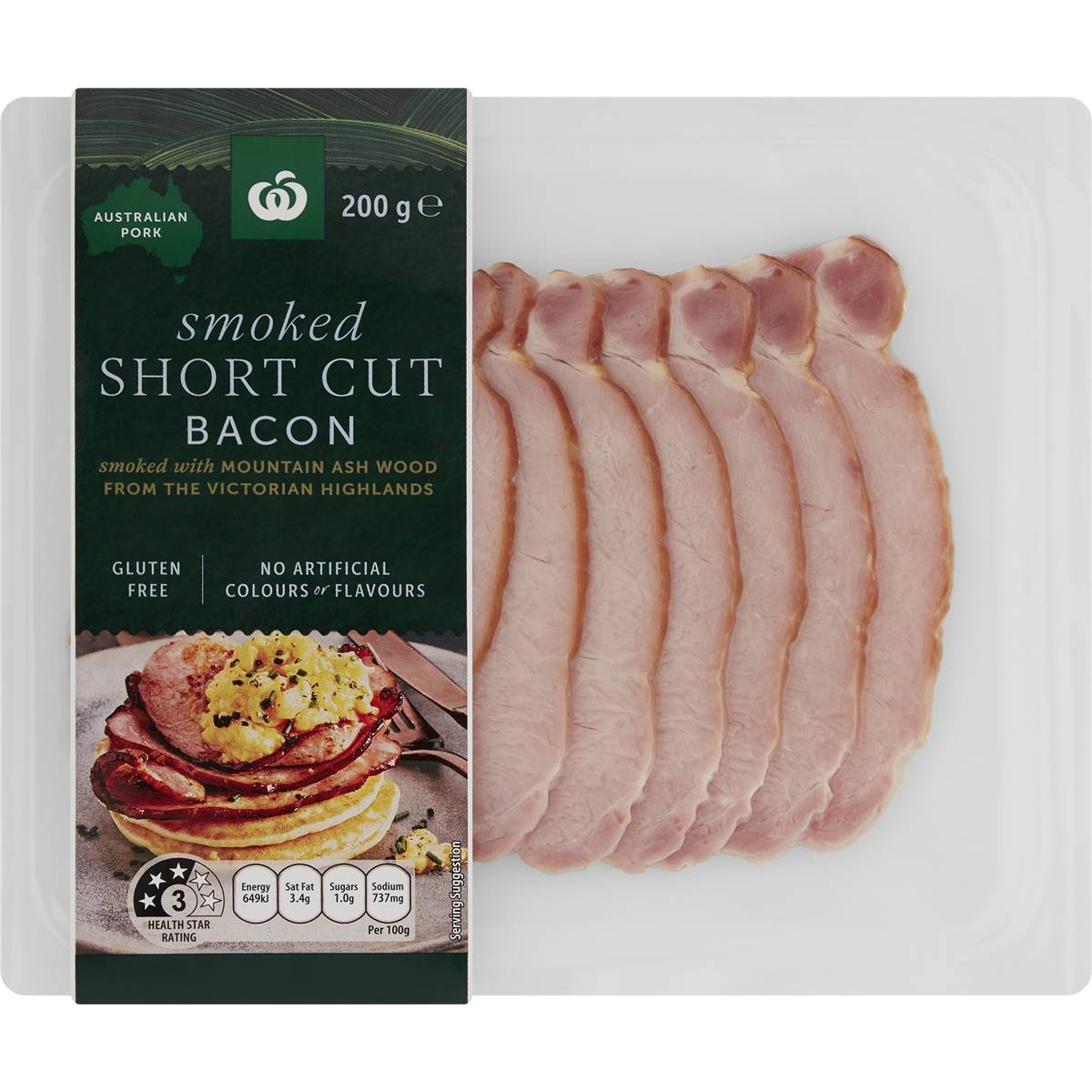 Calories in Woolworths Shortcut Australian Bacon
