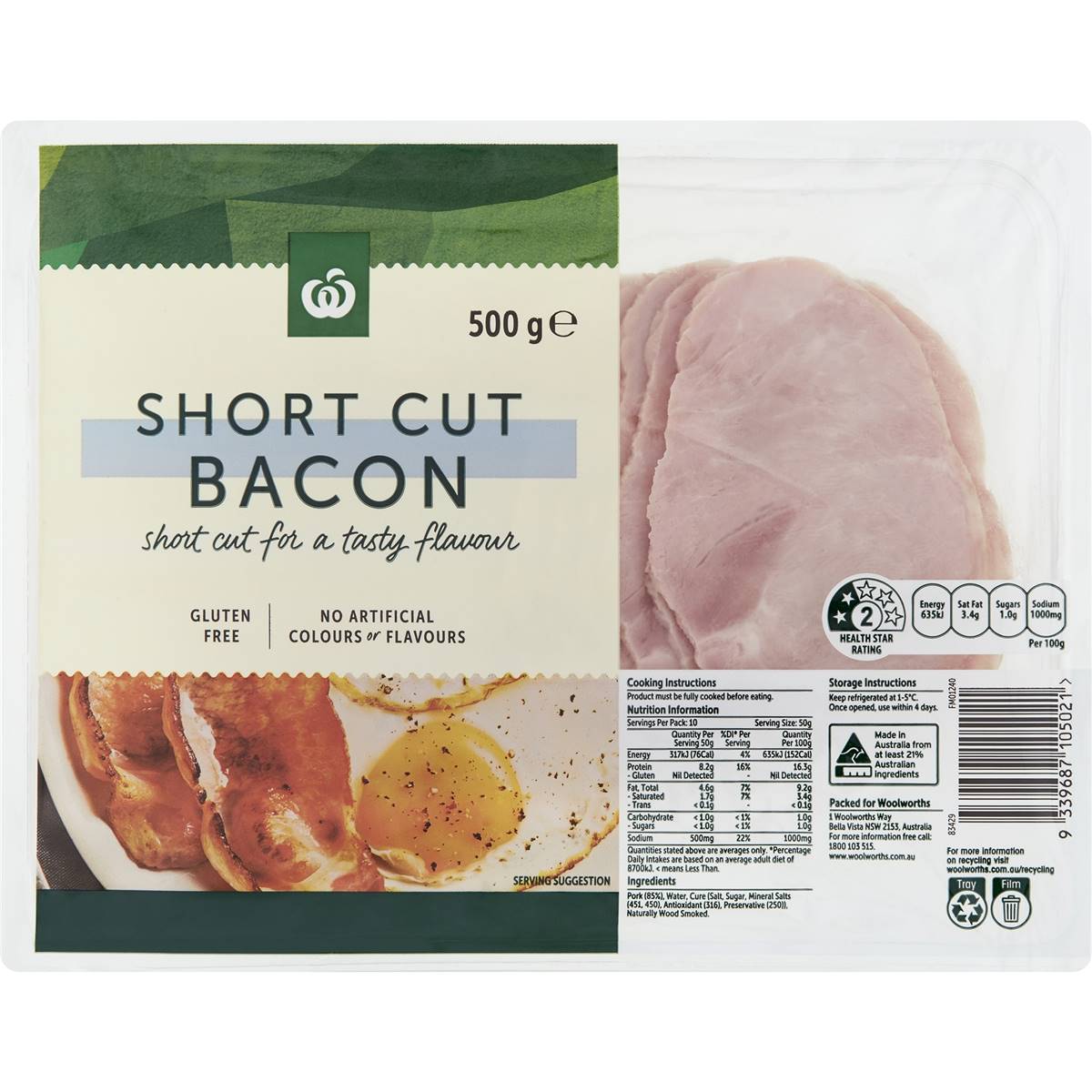 Calories in Woolworths Shortcut Bacon