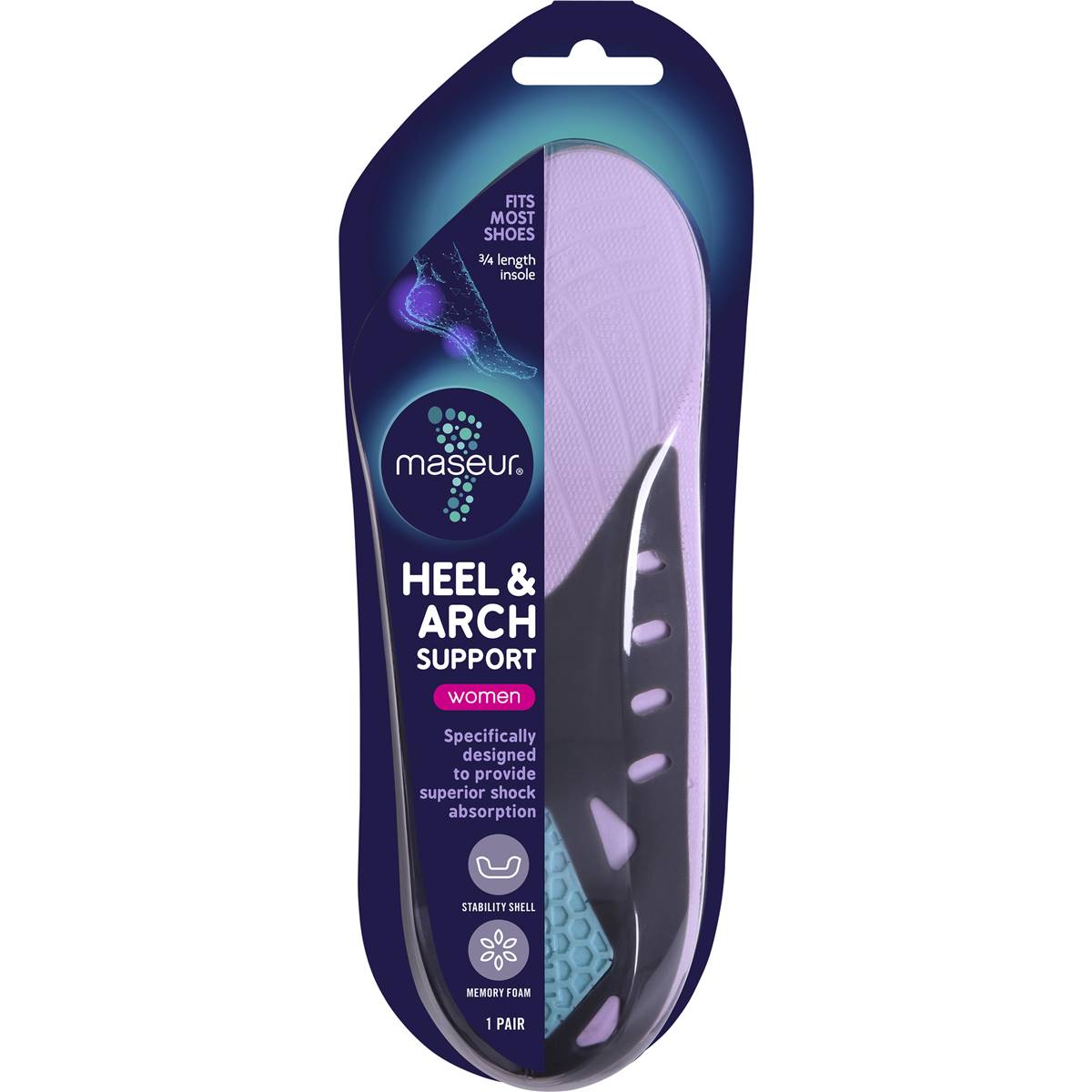 Maseur Footcare Heel & Arch Insole Womens each
