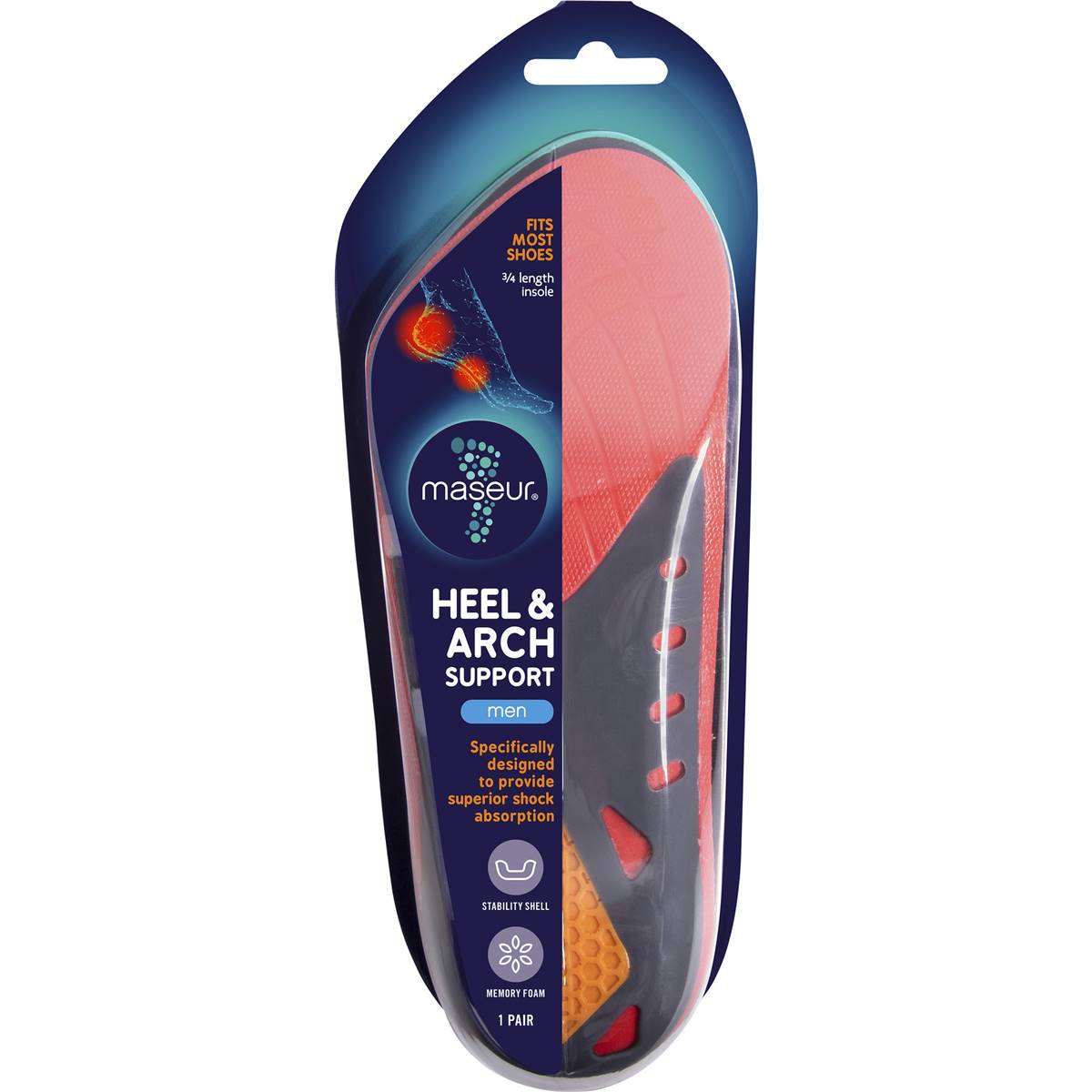 Maseur Footcare Heel & Arch Insole Mens each