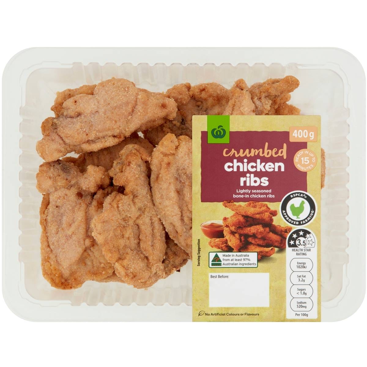 Calories in Woolworths Crumbed Chicken Ribs calcount