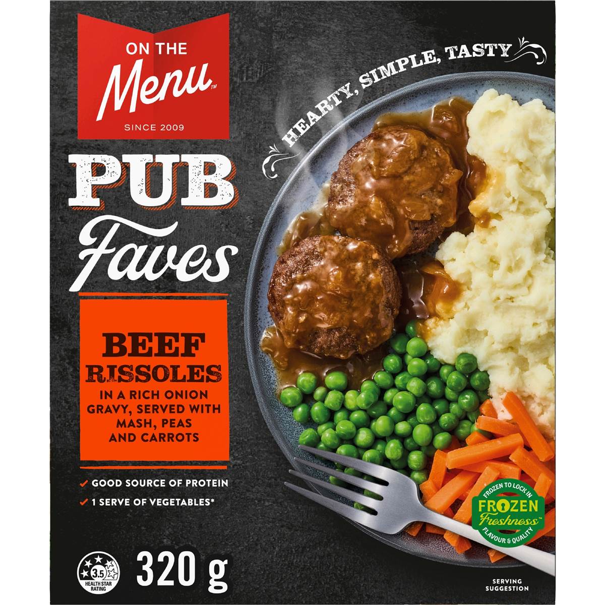 On The Menu Beef Rissole Frozen Meal 320g