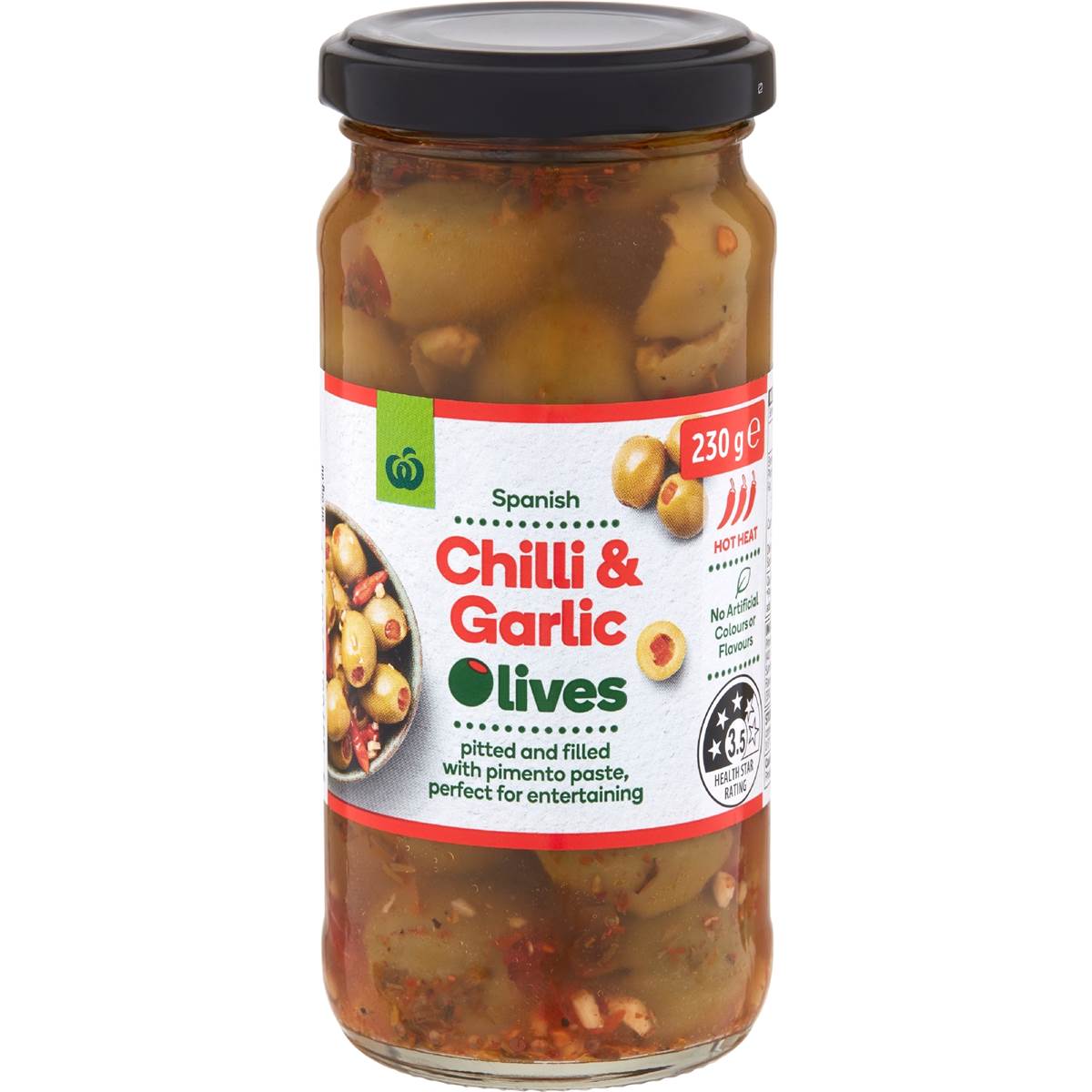 Woolworths Chilli & Garlic Spanish Green Olives