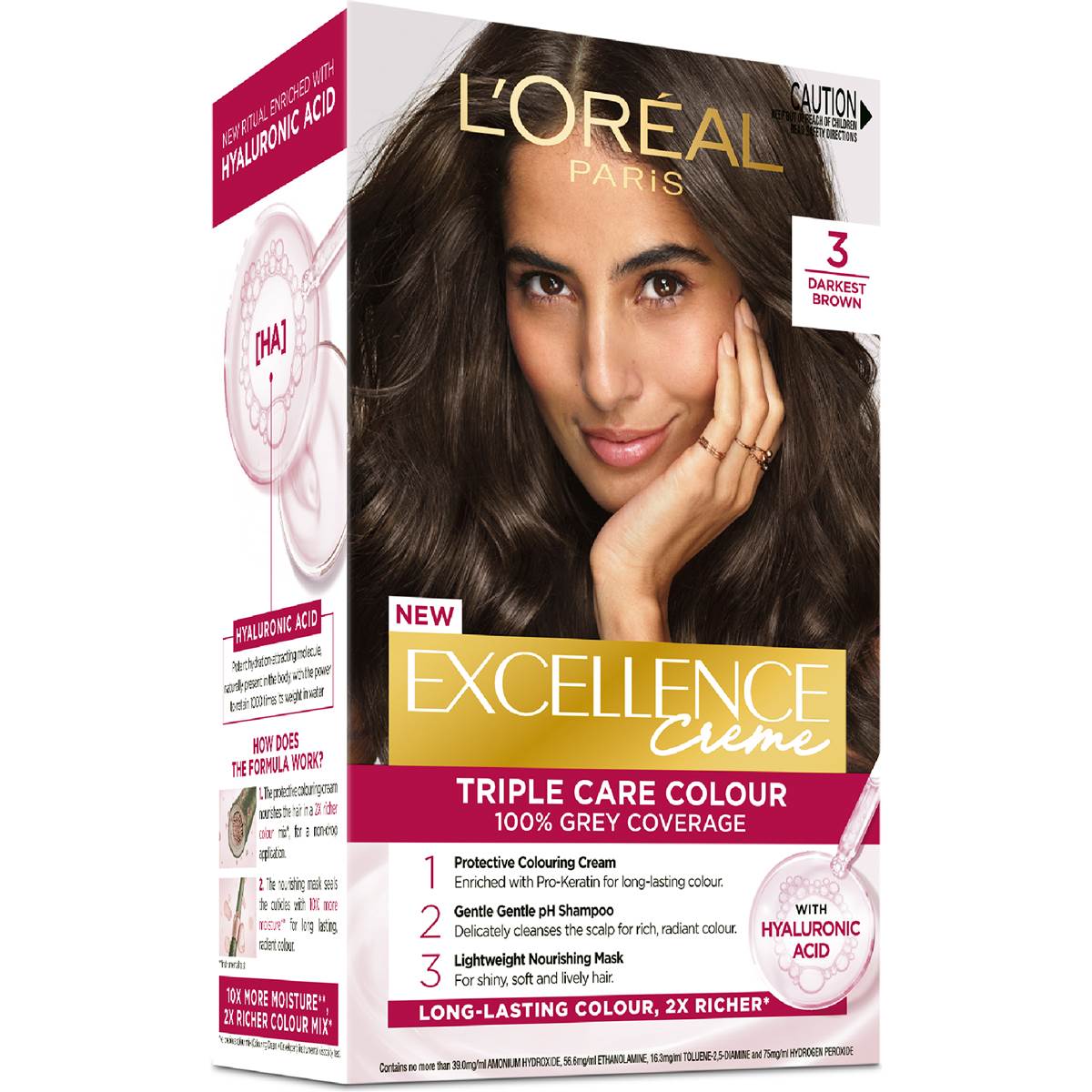 L'Oreal Paris Excellence Creme Hair Colour 3 Darkest Brown each