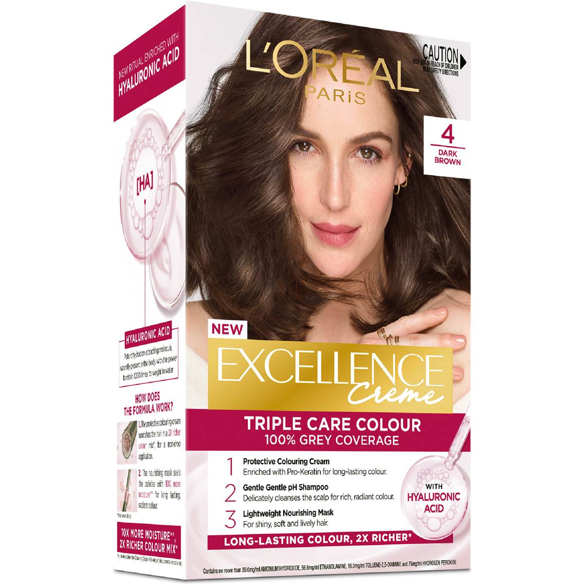 L'Oreal Paris Excellence Creme Permanent Hair Colour 4 Dark Brown each