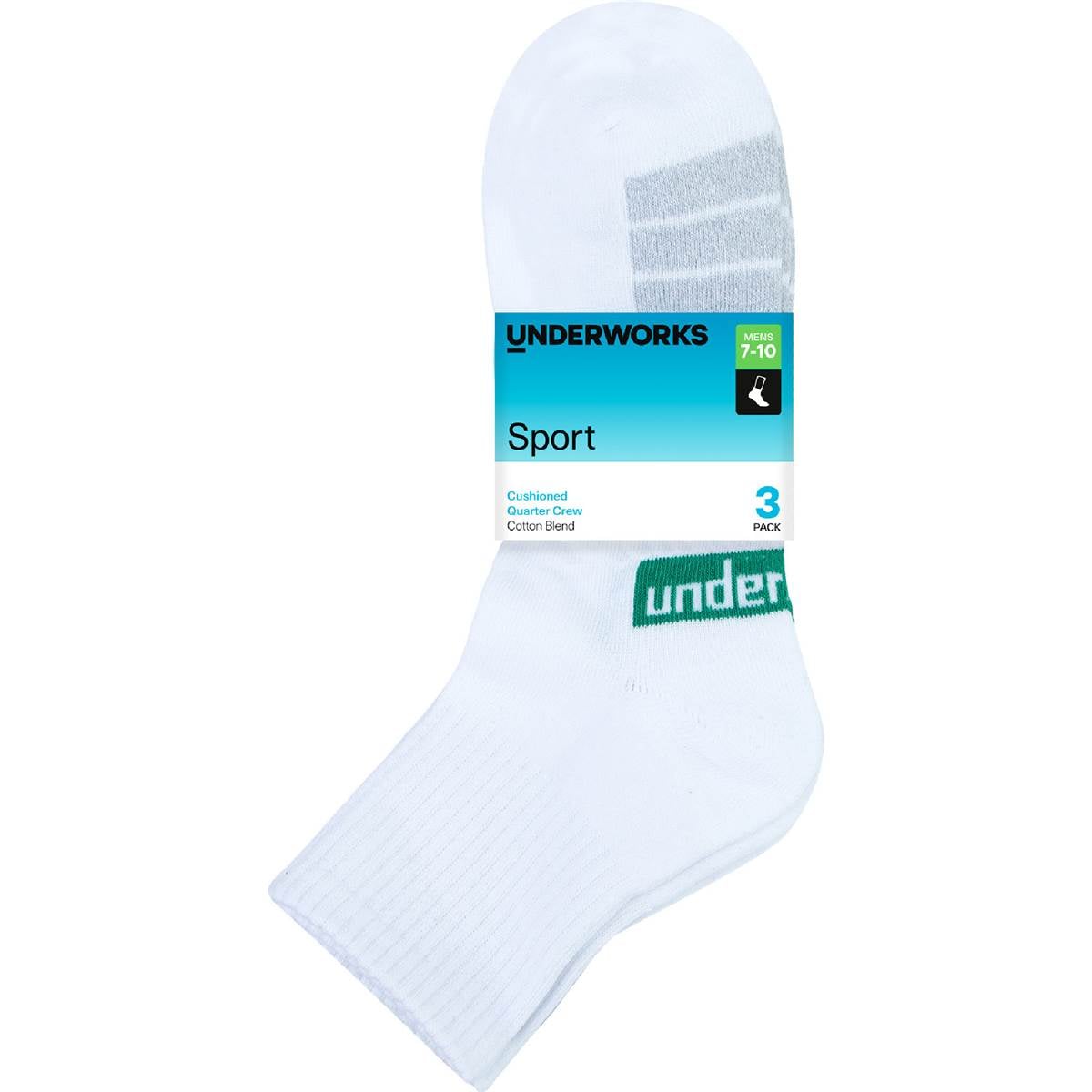 Underworks Mens Sport Quarter Crew White 7 To 10
