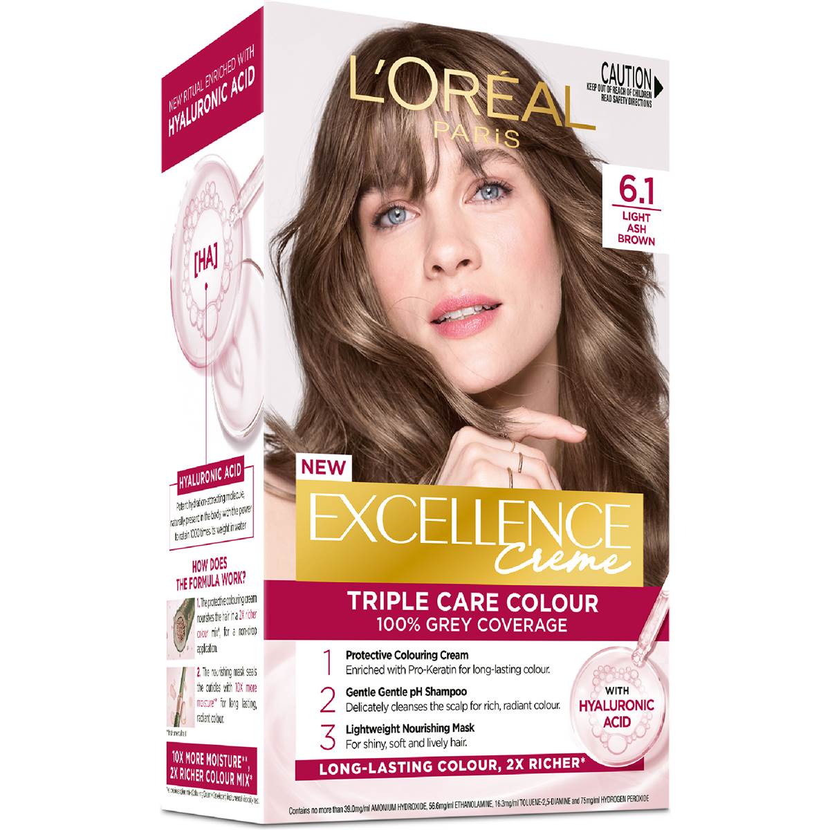 L'Oreal Paris Excellence Creme Hair Colour 6.1 Light Ash Brown each