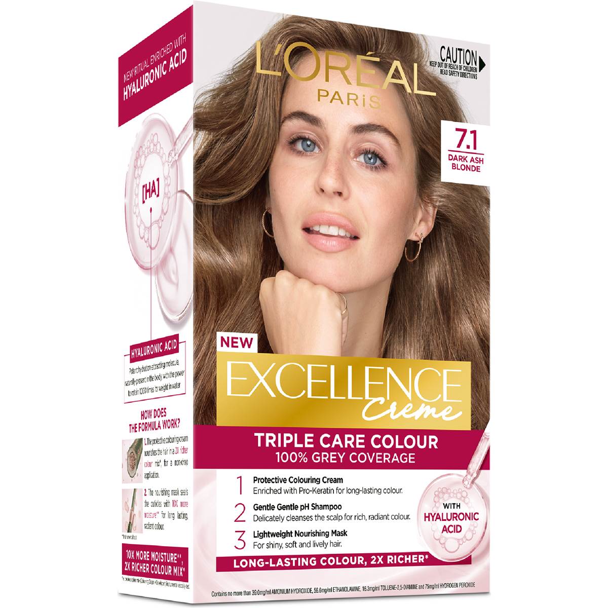 L'Oreal Paris Excellence Creme Hair Colour 7.1 Dark Ash Blonde each