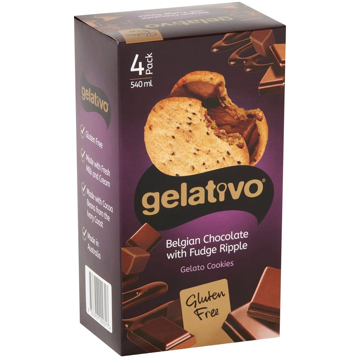 Calories in Gelativo Belgian Chocolate With Fudge Ripple Gelato Cookies
