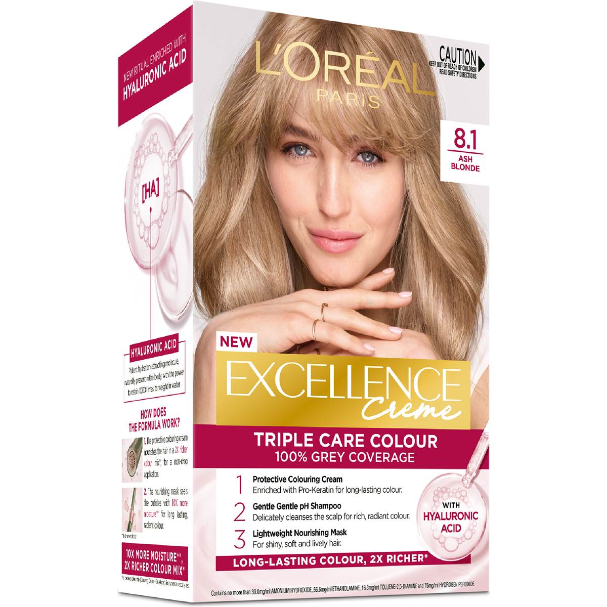 L'Oreal Paris Excellence Creme Hair Colour 8.1 Ash Blonde each
