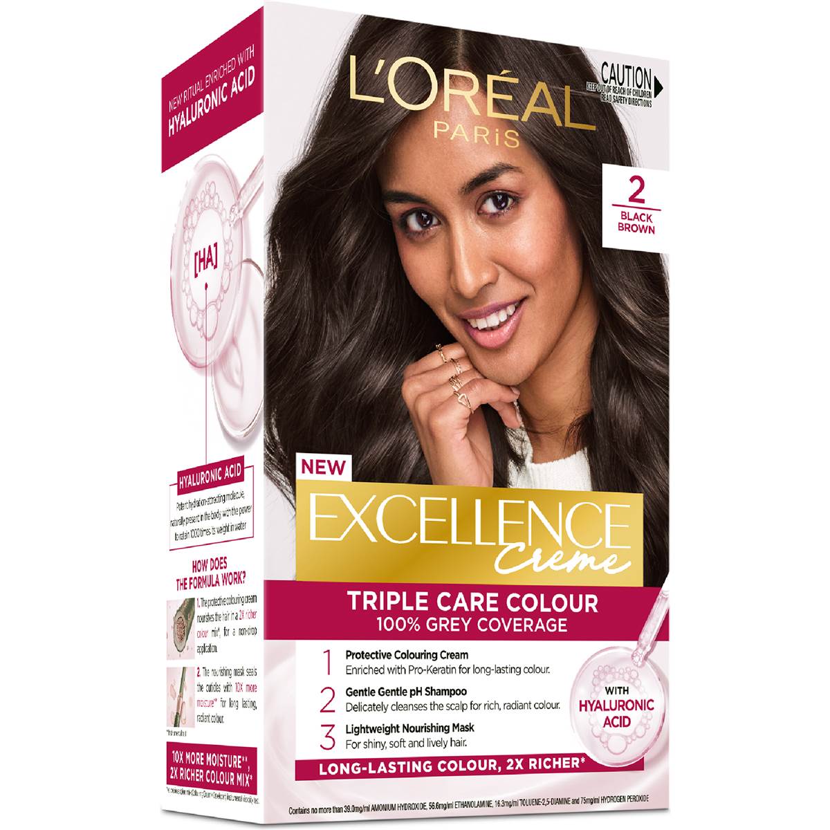 L'Oreal Paris Excellence Creme Hair Colour 2 Black Brown each
