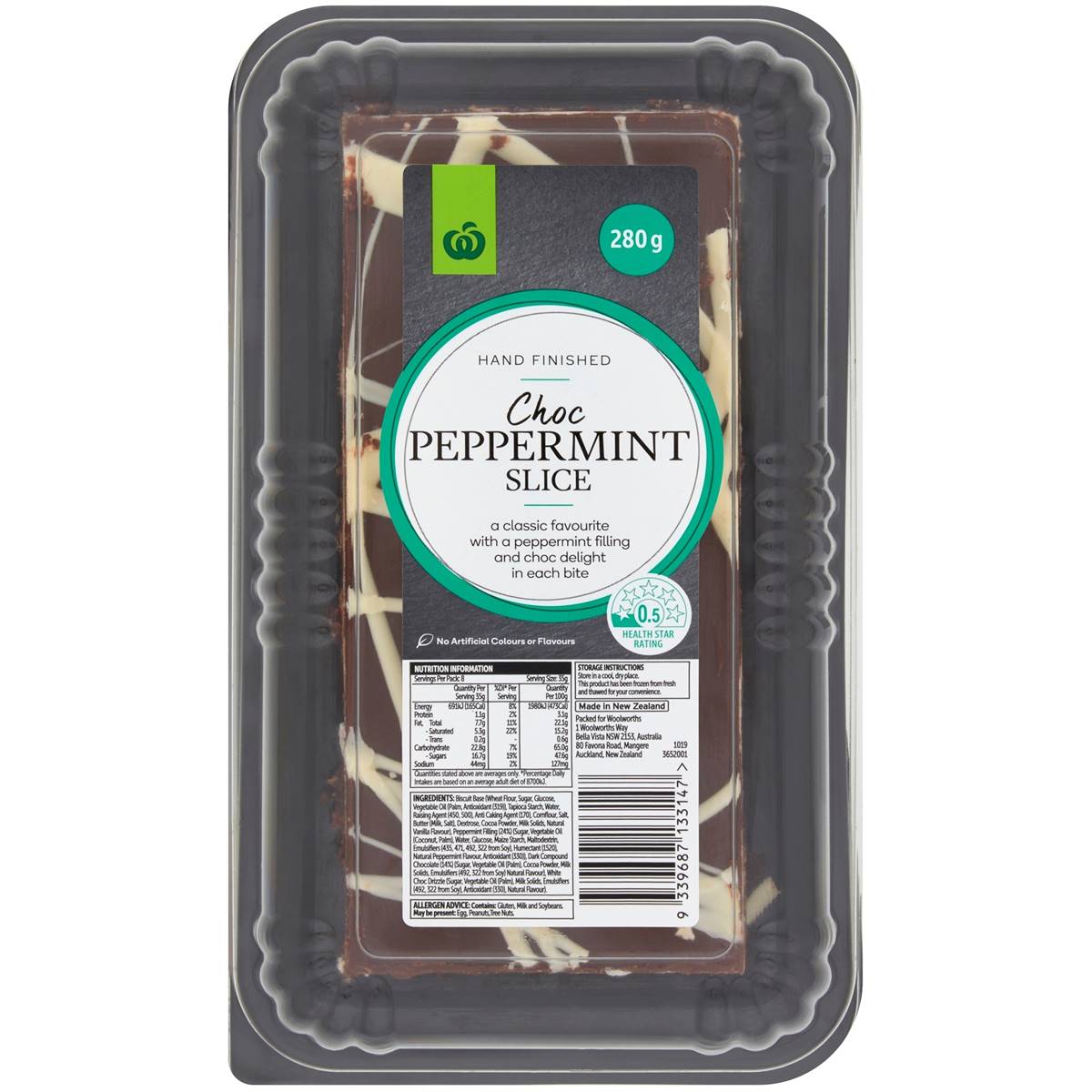 Calories in Woolworths Chocolate Peppermint Bar Slice