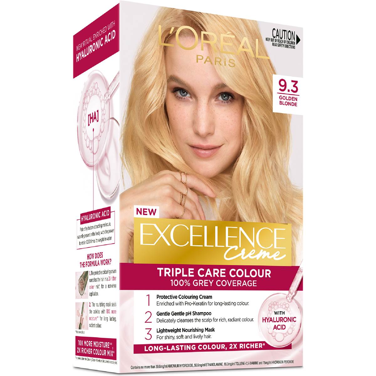 L'Oreal Paris Excellence Creme Hair Colour 9.3 Light Golden Blonde each