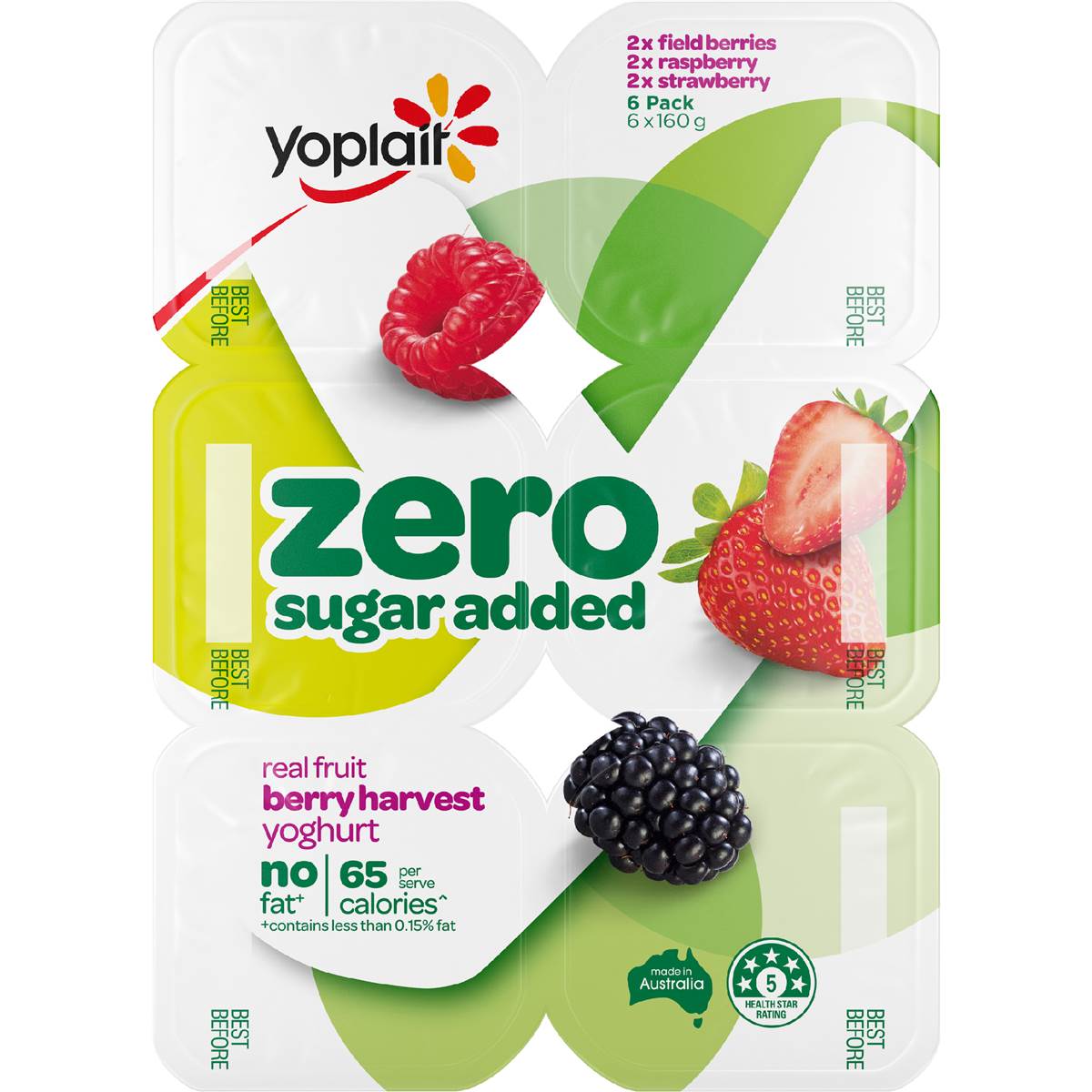 Yoplait Zero Added Sugar Berry Harvest Yoghurt Punnets 160g x 6 pack