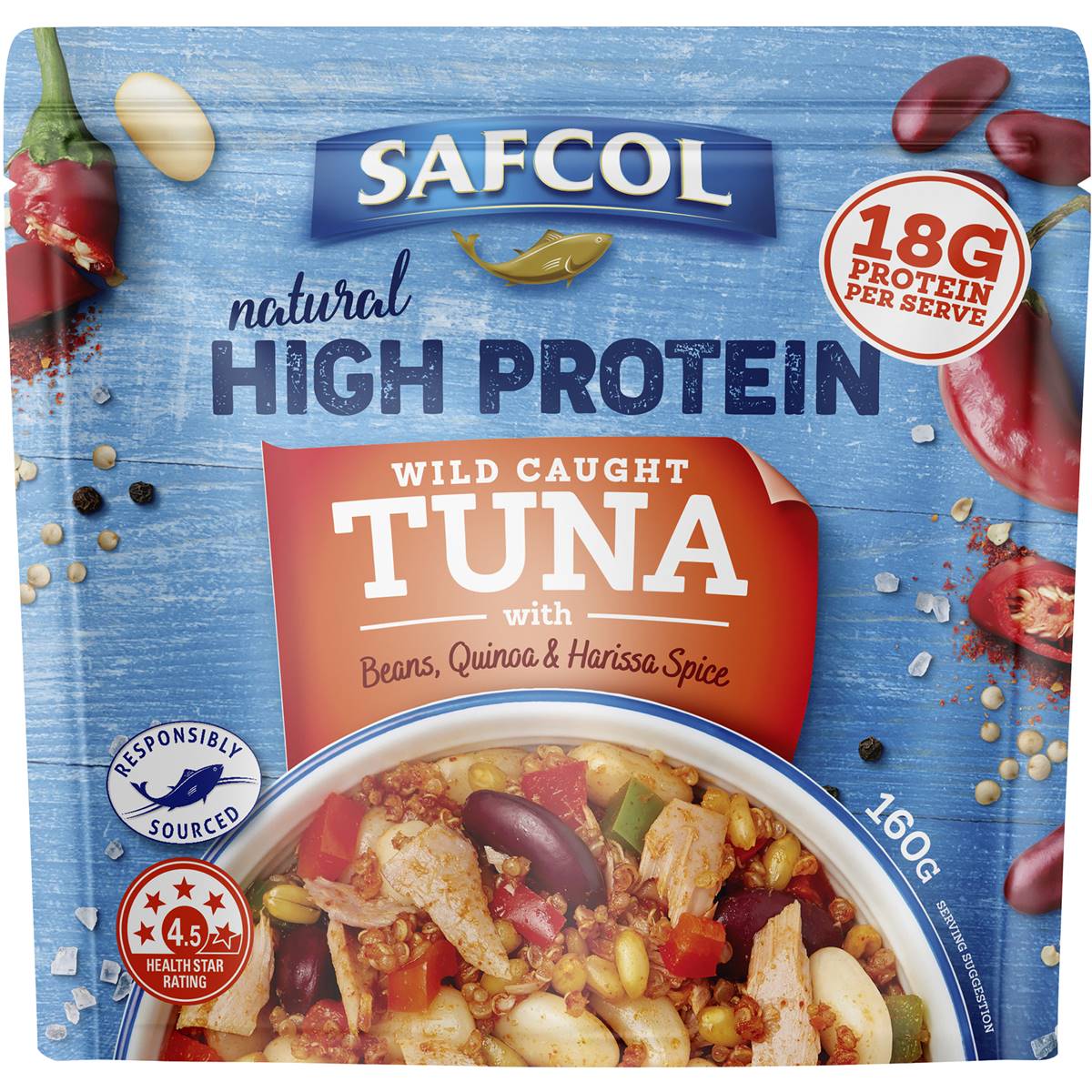 Calories in Safcol Tuna Pouch Red Beans & Quinoa