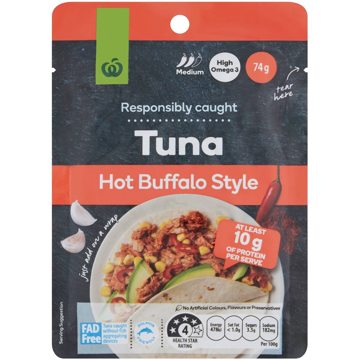 Calories in Woolworths Tuna Hot Buffalo Style Pouch