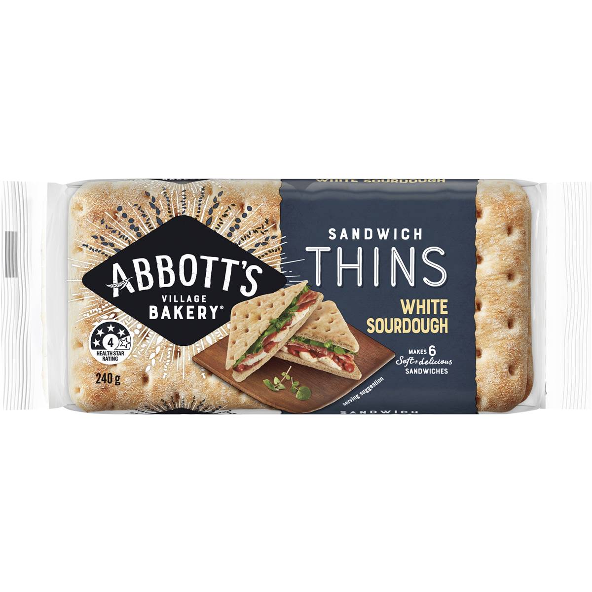 Calories in Abbott's Village Bakery Sandwich Thins White Sourdough calcount