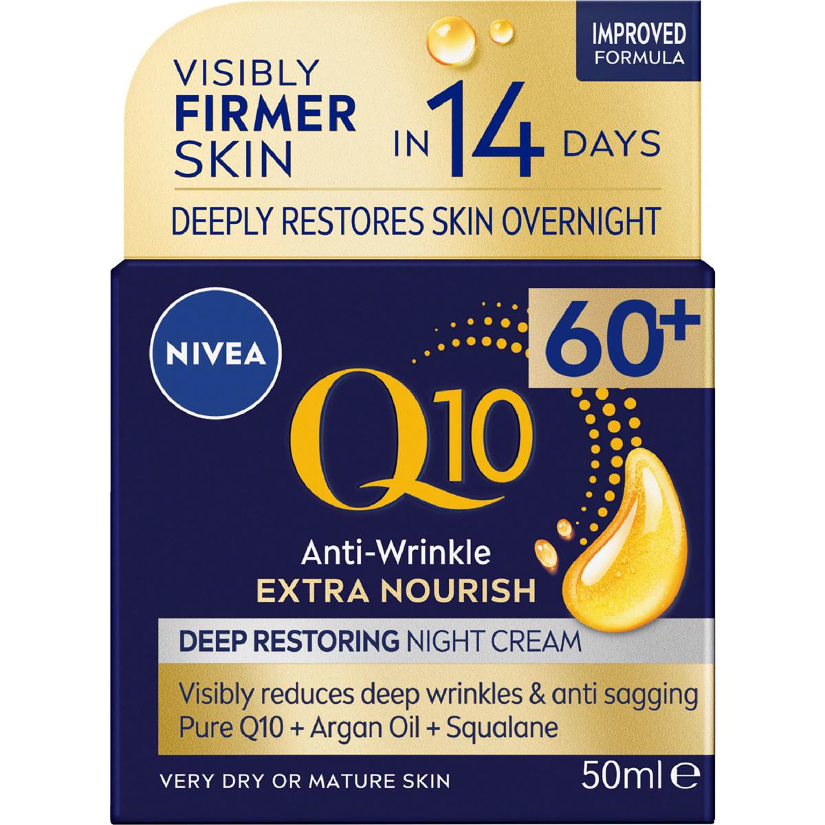 Nivea Q10 Anti Wrinkle Mature Night Cream Face Moisturiser 50mL