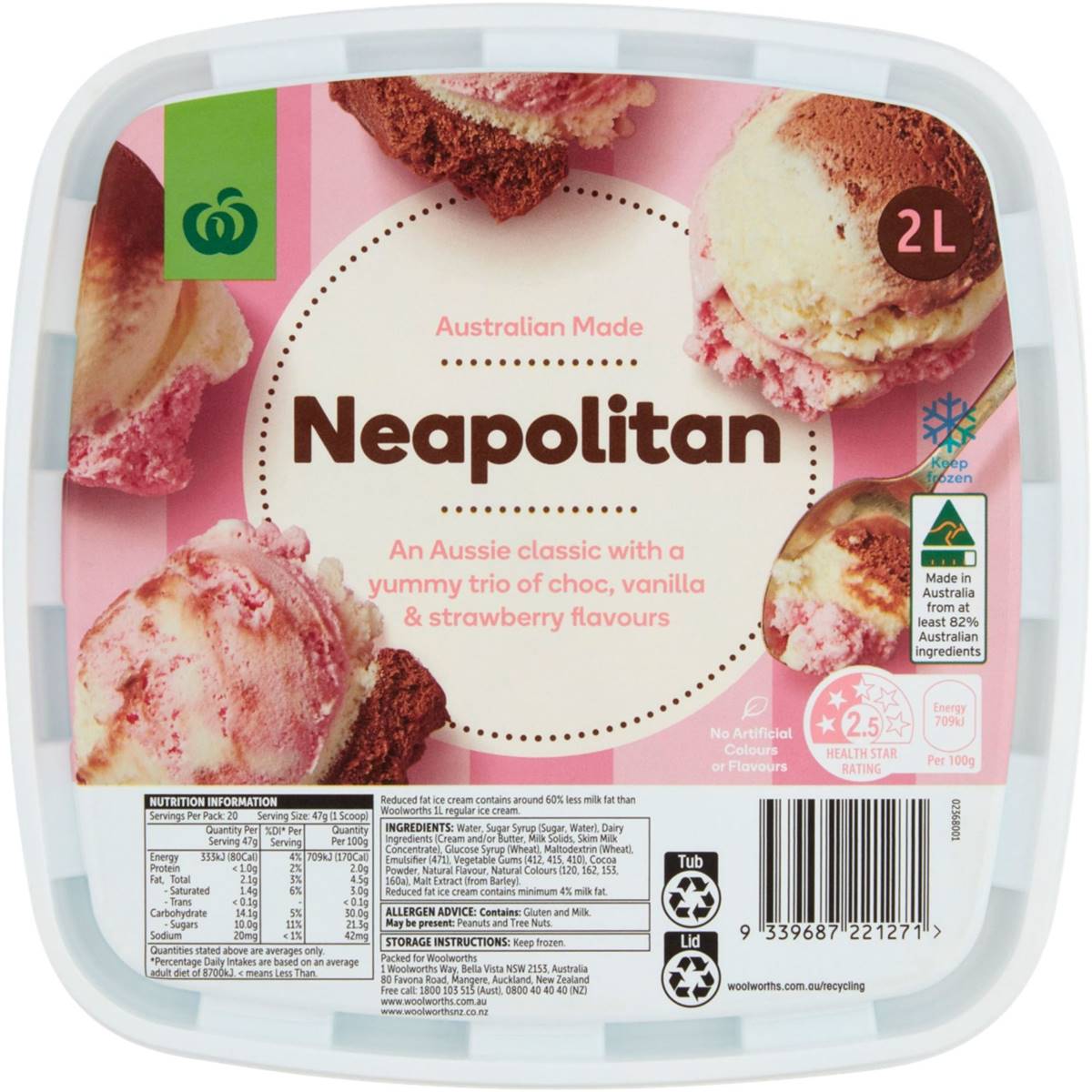 Calories in Woolworths Neapolitan Ice Cream